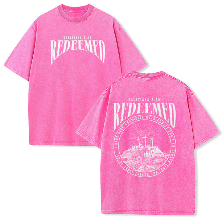 Christianartworkshop T-shirt unisex lavata con stampa fronte e retro "Redeemed" Galati 2:20 - Rosa - 5XL - image 17