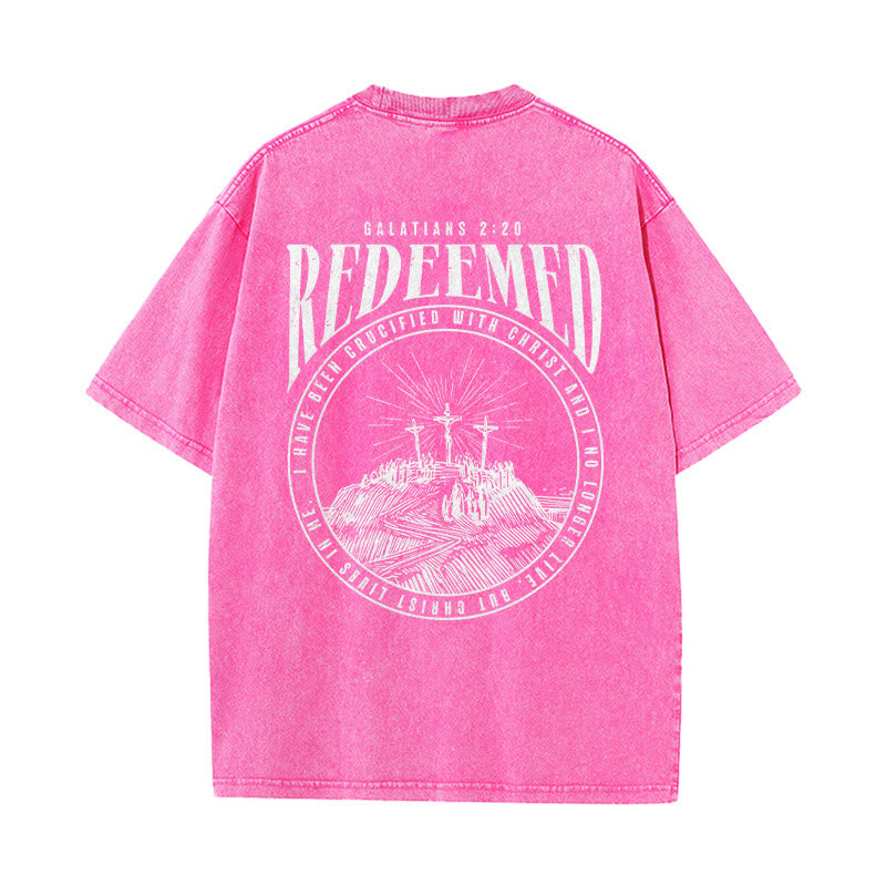 Christianartworkshop T-shirt unisex lavata con stampa fronte e retro "Redeemed" Galati 2:20 - image 18
