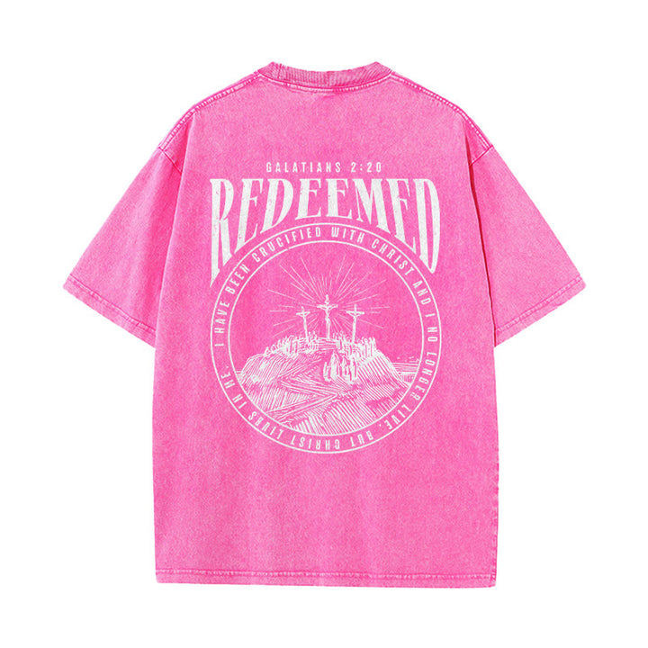 Christianartworkshop T-shirt unisex lavata con stampa fronte e retro "Redeemed" Galati 2:20 - image 18