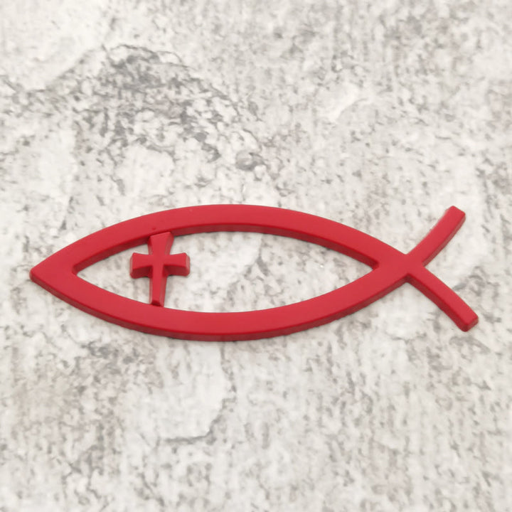 Christianartworkshop Adesivo per auto con croce e cornice cava di Ichthys: simbolo di fede incrollabile e protezione nel viaggio. - Rosso - image 5