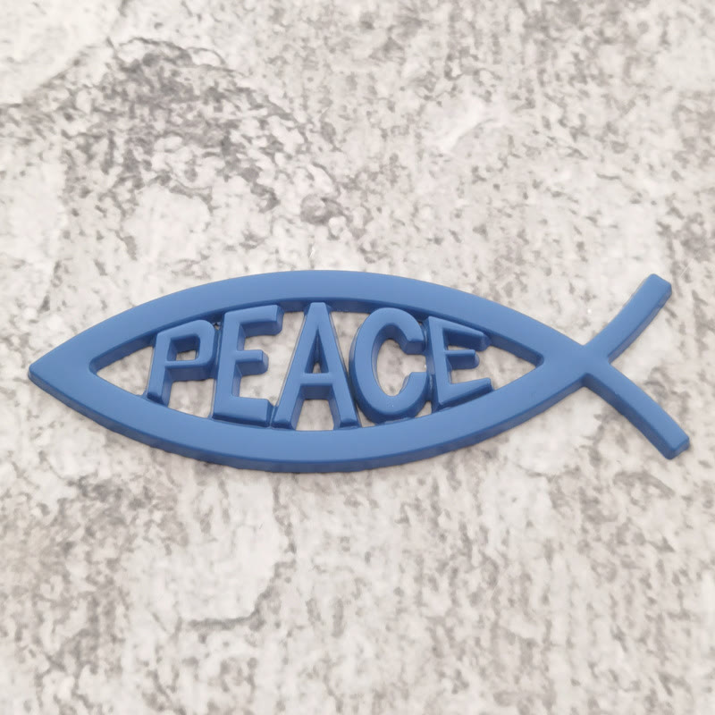 Christianartworkshop Adesivo per auto Ichthys Fish Hollow Frame con la lettera PEACE in rilievo: un simbolo di tranquillità celeste e guida sicura. - Blu - image 5