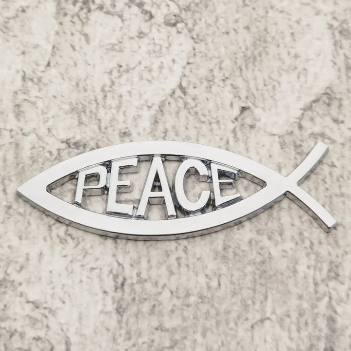 Christianartworkshop Adesivo per auto Ichthys Fish Hollow Frame con la lettera PEACE in rilievo: un simbolo di tranquillità celeste e guida sicura. - Argento - image 4