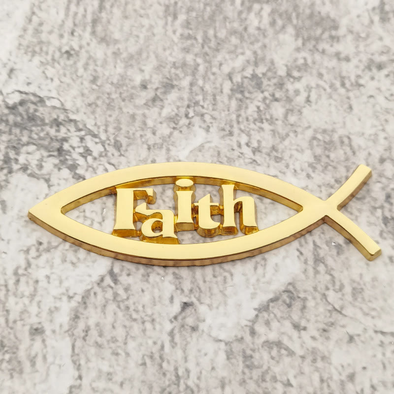 Christianartworkshop Adesivo per auto con sagoma di pesce Ichthys e scritta "Faith" in rilievo: simbolo di incrollabile convinzione e protezione stradale. - image 7