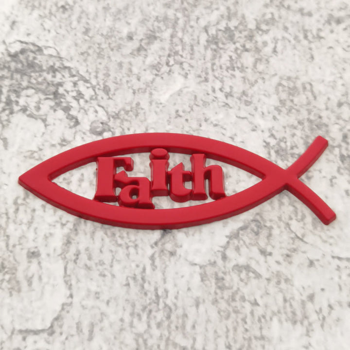 Christianartworkshop Adesivo per auto con sagoma di pesce Ichthys e scritta "Faith" in rilievo: simbolo di incrollabile convinzione e protezione stradale. - Rosso - image 5