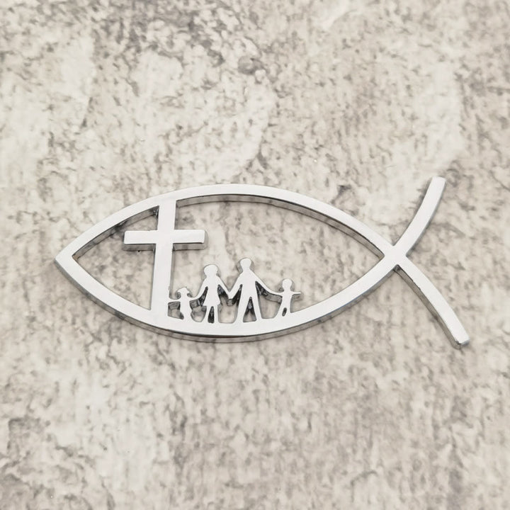 Christianartworkshop Adesivo per auto Ichthys Hollow Fish con croce e silhouette di famiglia: un simbolo di benedizione familiare e protezione divina. - image 4