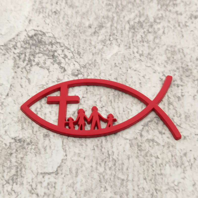 Christianartworkshop Adesivo per auto Ichthys Hollow Fish con croce e silhouette di famiglia: un simbolo di benedizione familiare e protezione divina. - Rosso - image 5