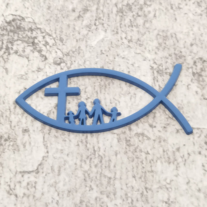 Christianartworkshop Adesivo per auto Ichthys Hollow Fish con croce e silhouette di famiglia: un simbolo di benedizione familiare e protezione divina. - Blu - image 8