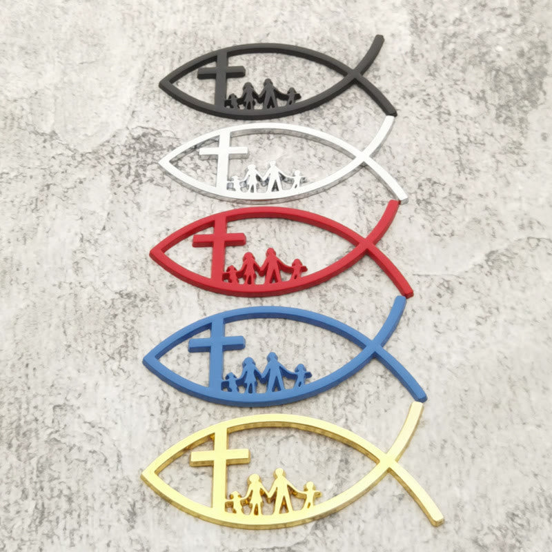Christianartworkshop Adesivo per auto Ichthys Hollow Fish con croce e silhouette di famiglia: un simbolo di benedizione familiare e protezione divina. - Set di 5 colori - image 3
