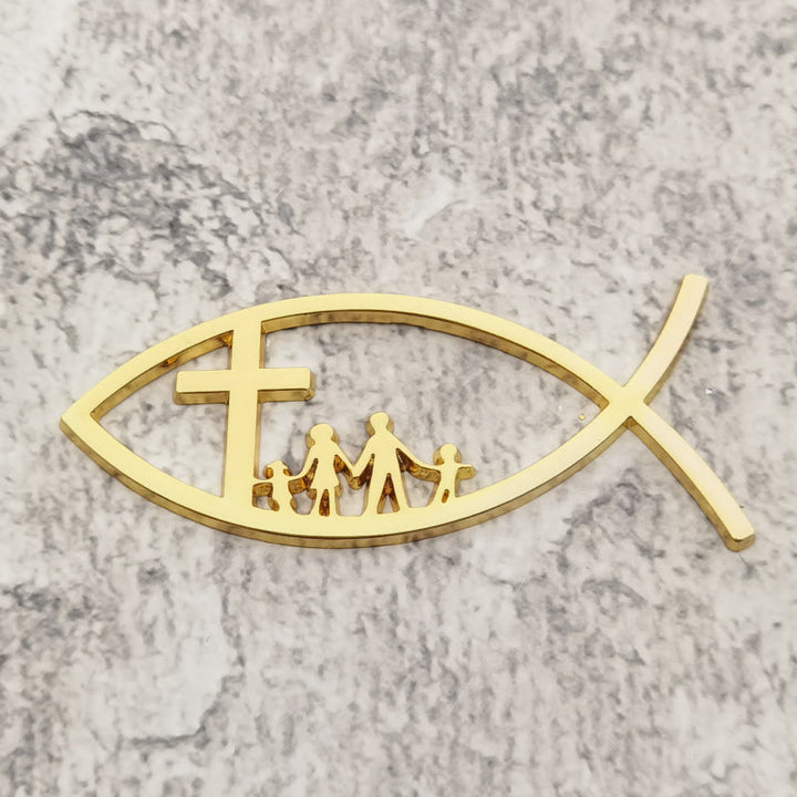 Christianartworkshop Adesivo per auto Ichthys Hollow Fish con croce e silhouette di famiglia: un simbolo di benedizione familiare e protezione divina. - D'oro - image 7