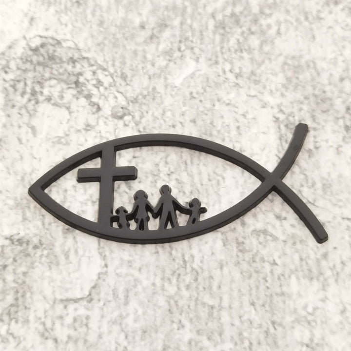 Christianartworkshop Adesivo per auto Ichthys Hollow Fish con croce e silhouette di famiglia: un simbolo di benedizione familiare e protezione divina. - Nero - image 6