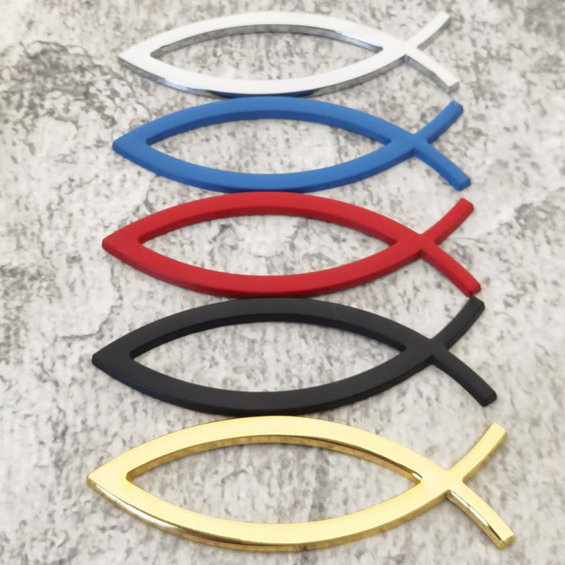 Christianartworkshop Adesivo per auto minimalista con sagoma di pesce Ichthys cavo: un simbolo di fede incrollabile e protezione divina lungo la strada - Set di 5 colori - image 0