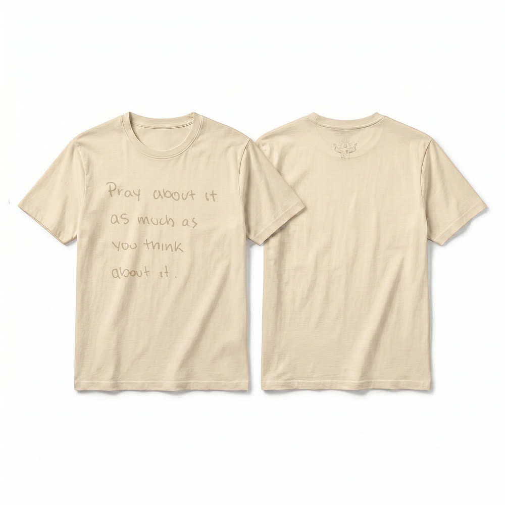 Christianartworkshop "Prega tanto quanto ci pensi" Maglietta a maniche corte premium con scritta a mano "Faith" - Beige - 2XL - image 13