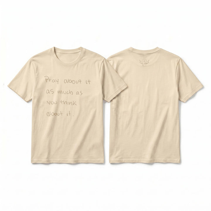 Christianartworkshop "Prega tanto quanto ci pensi" Maglietta a maniche corte premium con scritta a mano "Faith" - Beige - 2XL - image 13