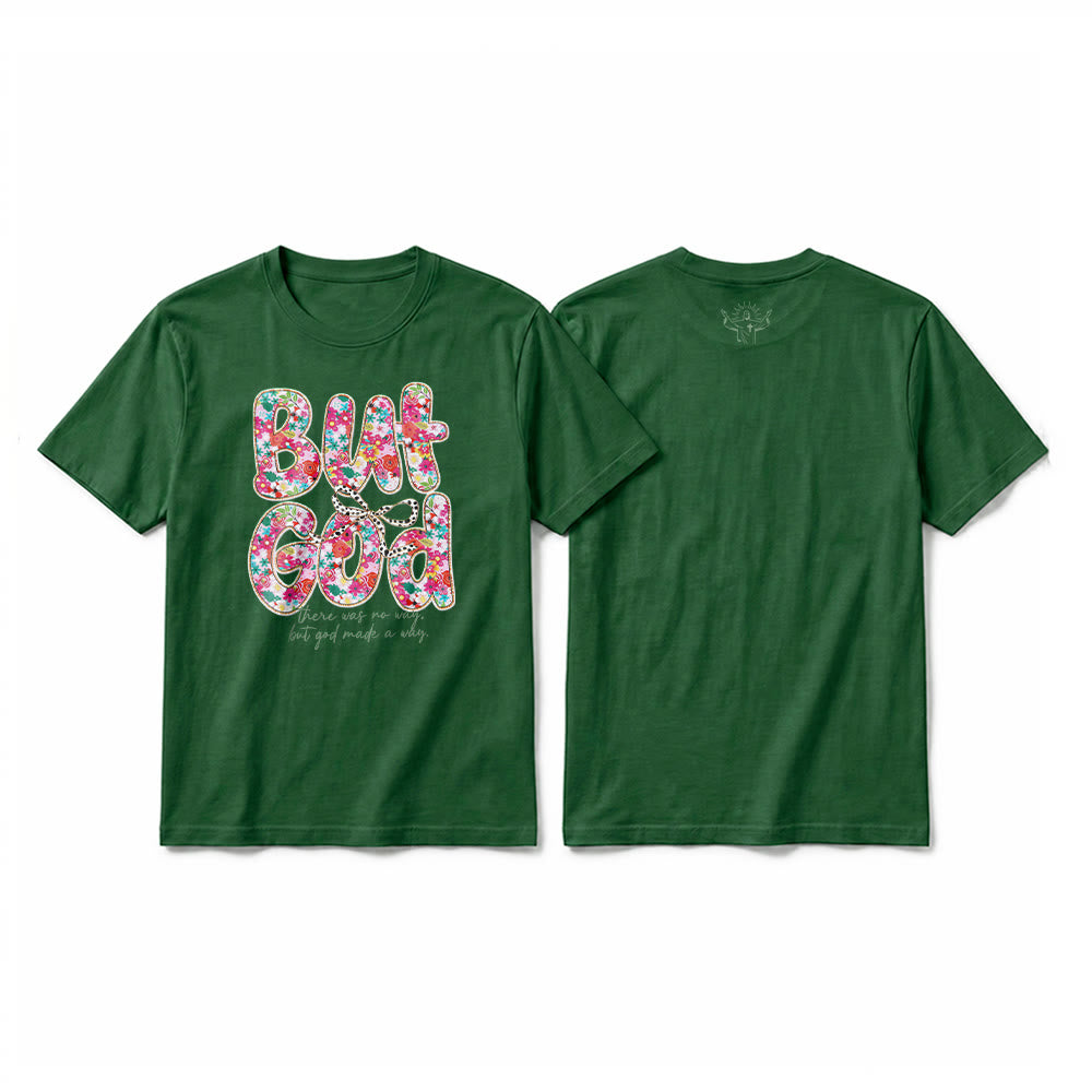 Christianartworkshop Maglietta a maniche corte premium con scritta floreale "But God Made a Way" - Verde scuro - 2XL - image 4