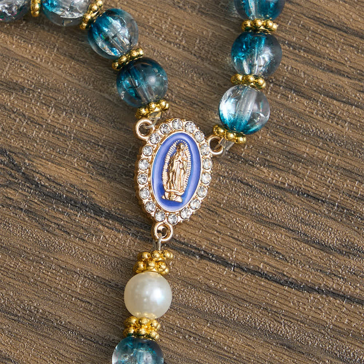 Christianartworkshop Rosario con perle di vetro blu craquelé per la devozione mariana quotidiana. - image 7