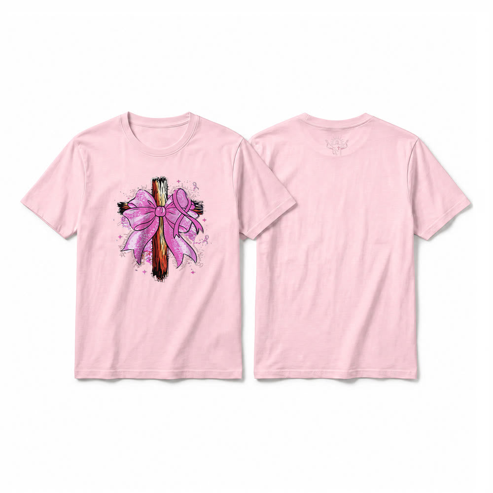 Christianartworkshop T-shirt a maniche corte premium con croce, nastro e fiocco - Rosa - 2XL - image 25