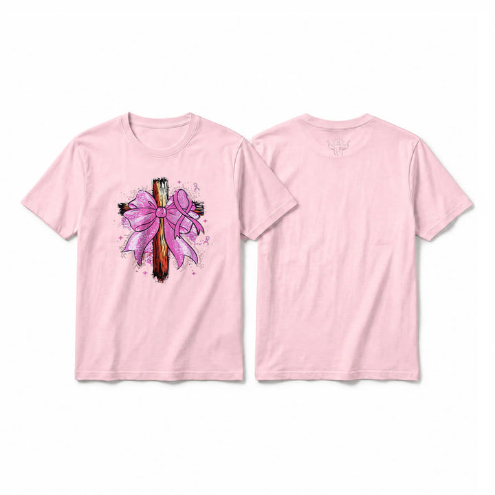 Christianartworkshop T-shirt a maniche corte premium con croce, nastro e fiocco - Rosa - 2XL - image 25