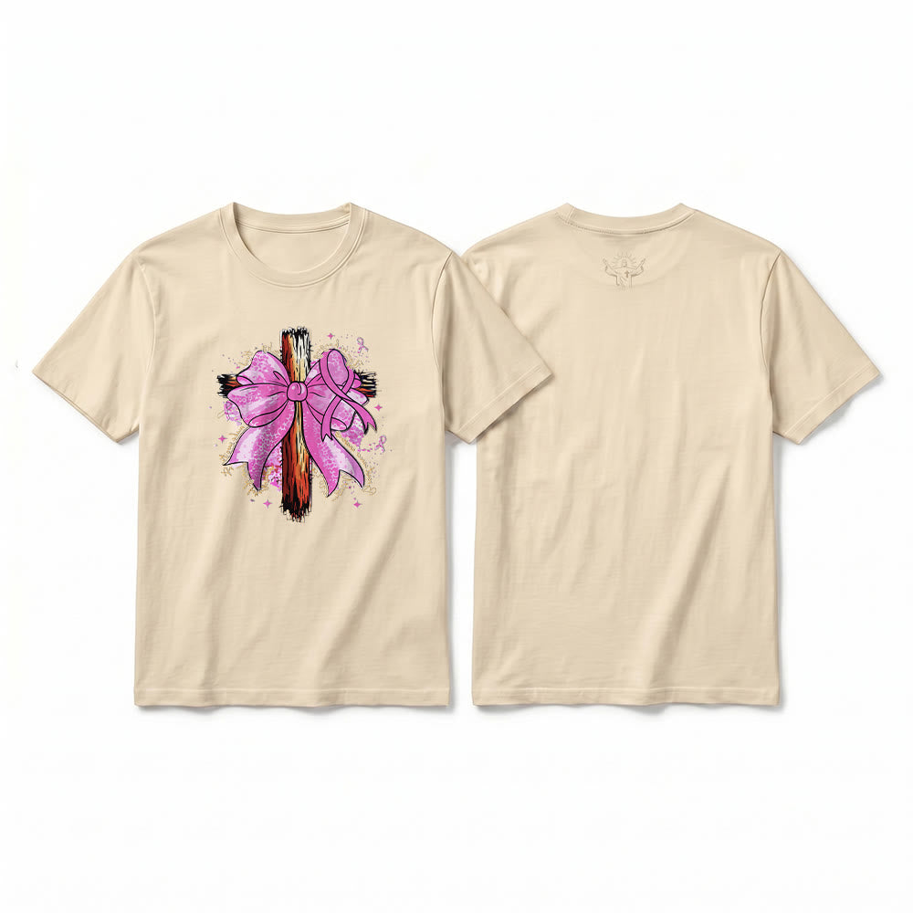 Christianartworkshop T-shirt a maniche corte premium con croce, nastro e fiocco - Beige - 2XL - image 7