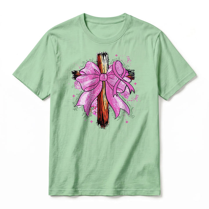 Christianartworkshop T-shirt a maniche corte premium con croce, nastro e fiocco - image 23