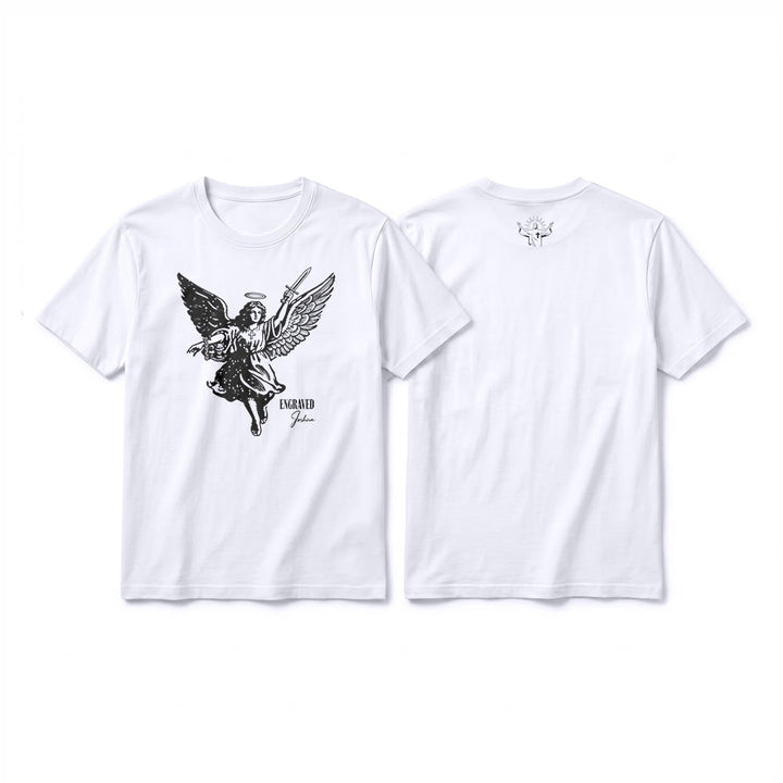 Christianartworkshop T-shirt a maniche corte premium "Giosuè guerriero angelo" con incisione - Bianco - 2XL - image 1