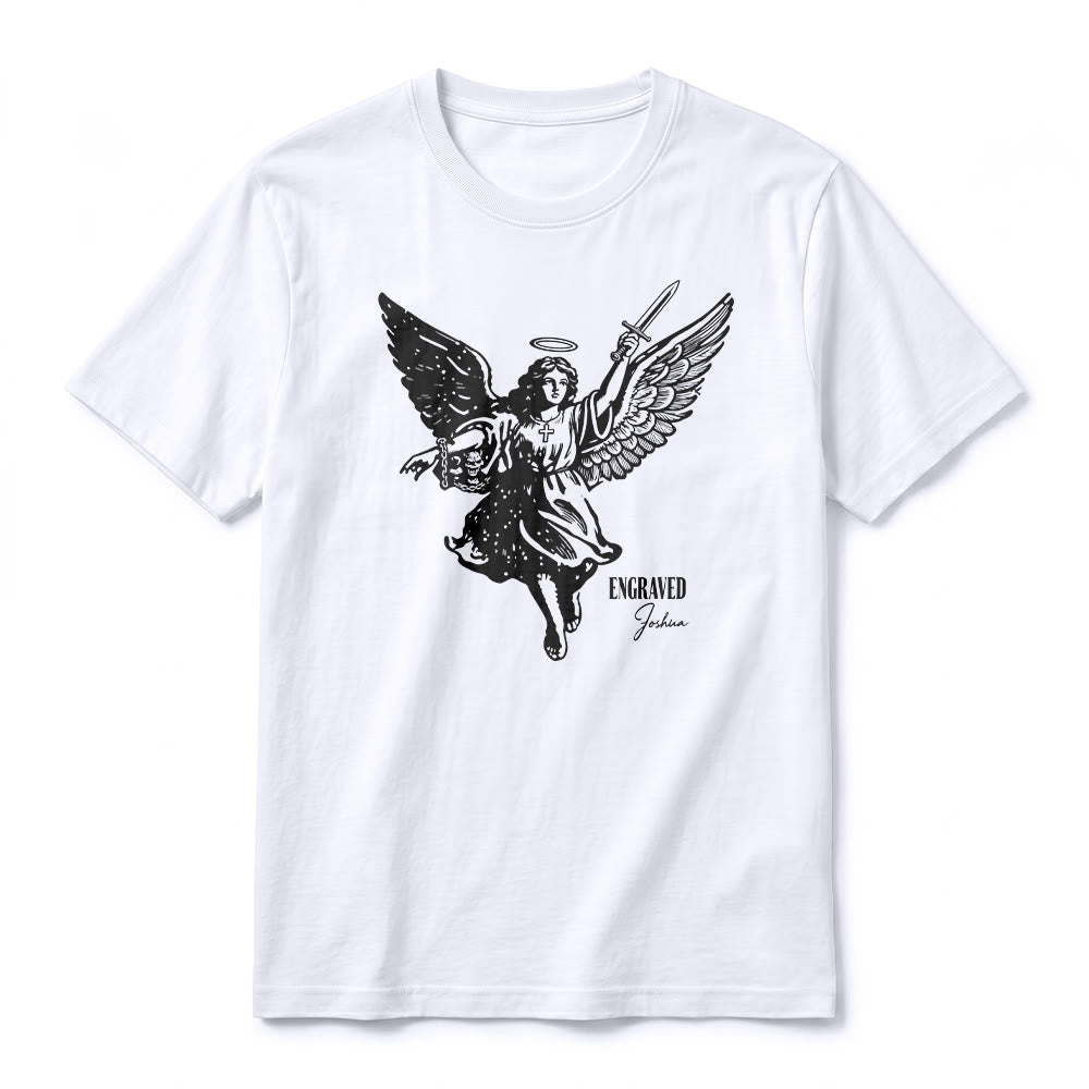 Christianartworkshop T-shirt a maniche corte premium "Giosuè guerriero angelo" con incisione - image 2