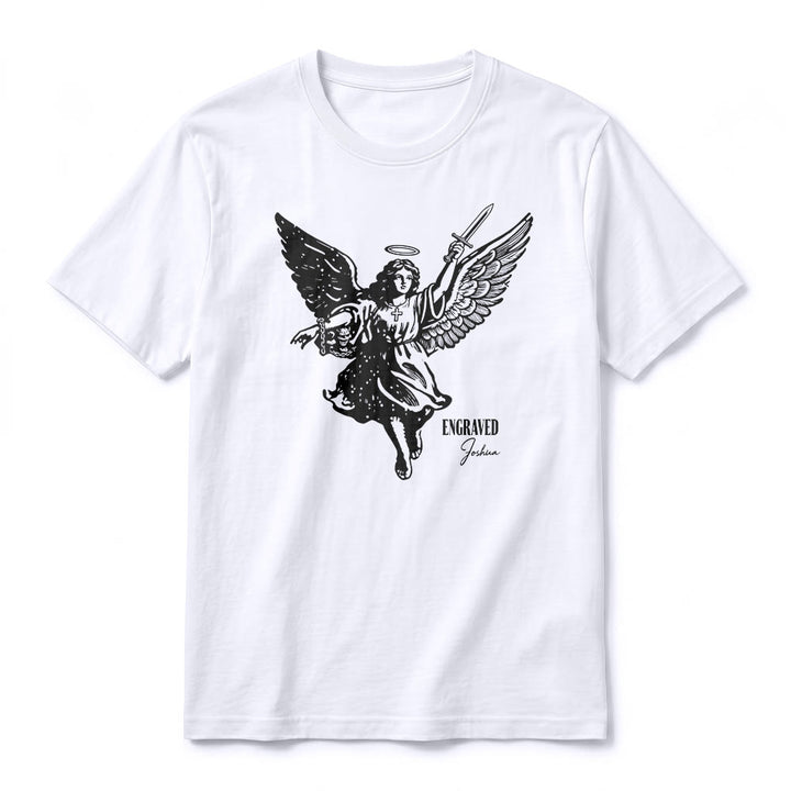 Christianartworkshop T-shirt a maniche corte premium "Giosuè guerriero angelo" con incisione - image 2