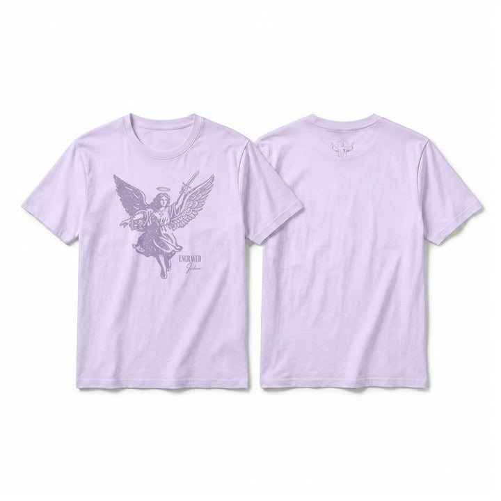 Christianartworkshop T-shirt a maniche corte premium "Giosuè guerriero angelo" con incisione - Viola - 2XL - image 16