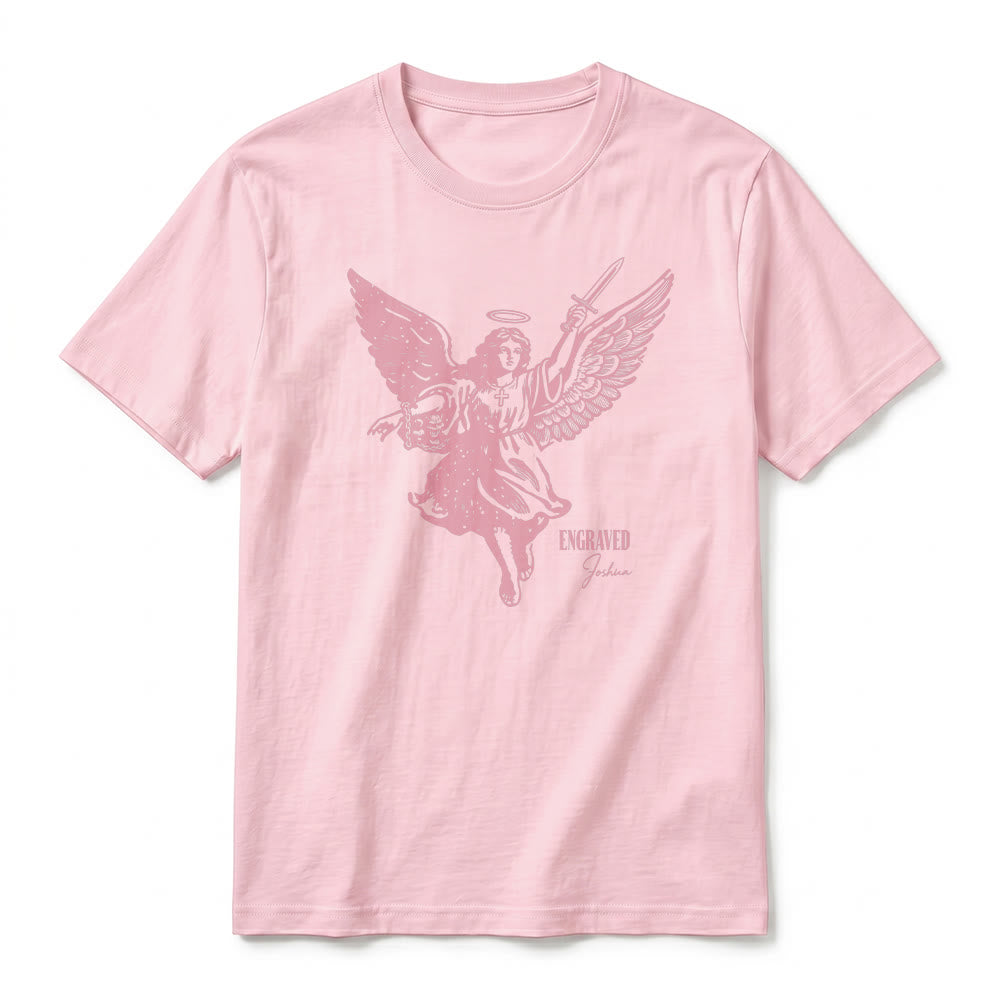Christianartworkshop T-shirt a maniche corte premium "Giosuè guerriero angelo" con incisione - image 26