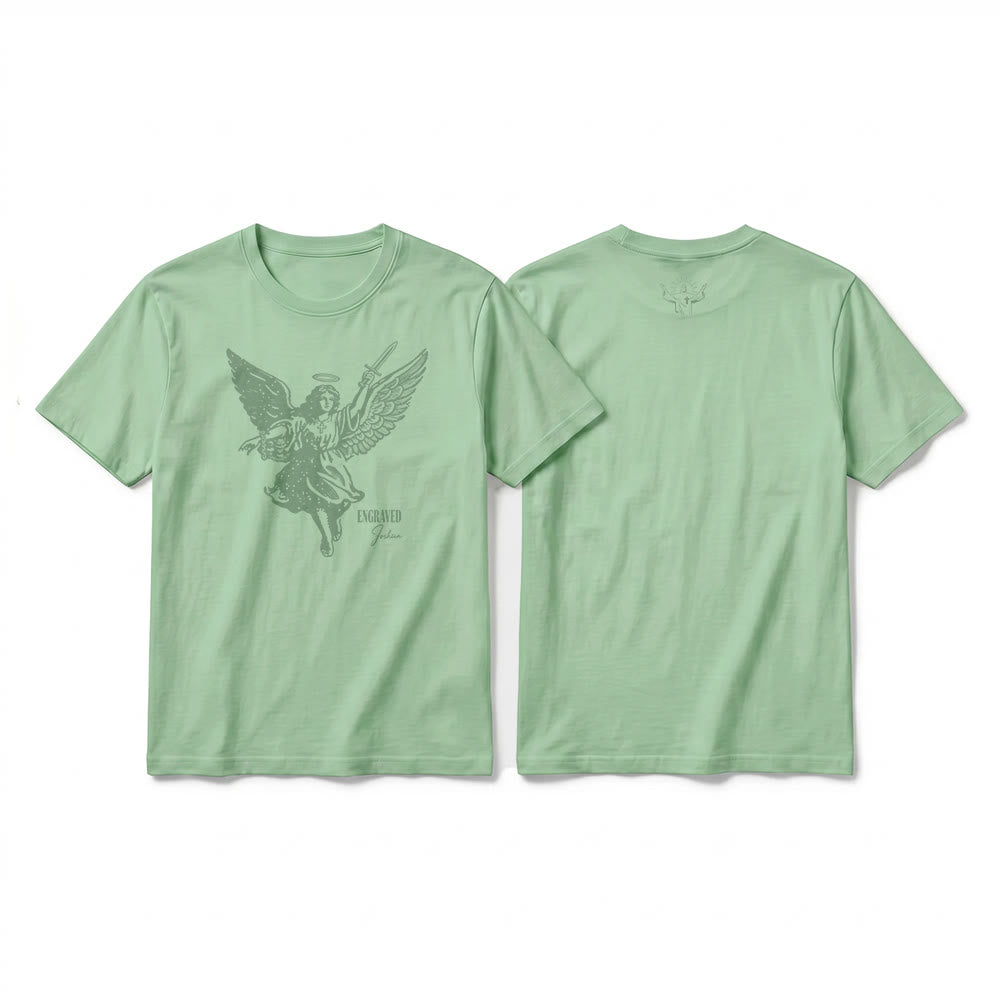 Christianartworkshop T-shirt a maniche corte premium "Giosuè guerriero angelo" con incisione - Verde chiaro - 2XL - image 22