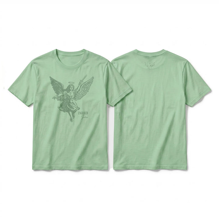 Christianartworkshop T-shirt a maniche corte premium "Giosuè guerriero angelo" con incisione - Verde chiaro - 2XL - image 22