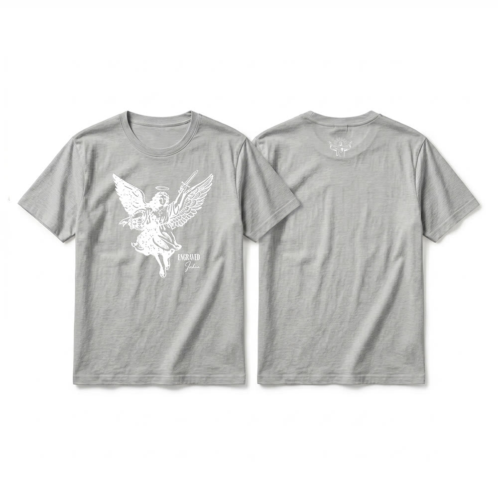 Christianartworkshop T-shirt a maniche corte premium "Giosuè guerriero angelo" con incisione - Grigio - 2XL - image 19