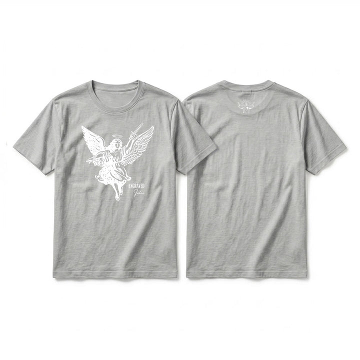 Christianartworkshop T-shirt a maniche corte premium "Giosuè guerriero angelo" con incisione - Grigio - 2XL - image 19