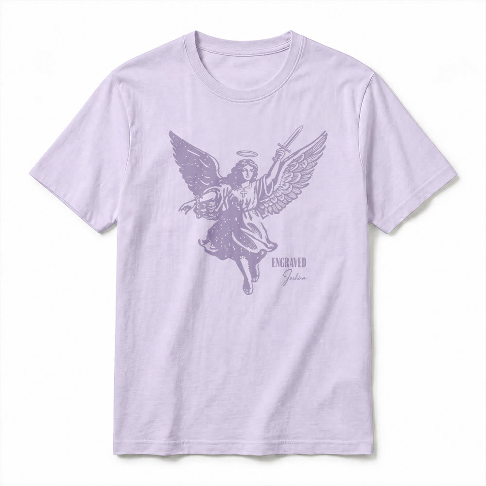Christianartworkshop T-shirt a maniche corte premium "Giosuè guerriero angelo" con incisione - image 17