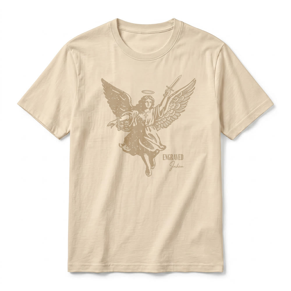Christianartworkshop T-shirt a maniche corte premium "Giosuè guerriero angelo" con incisione - image 11