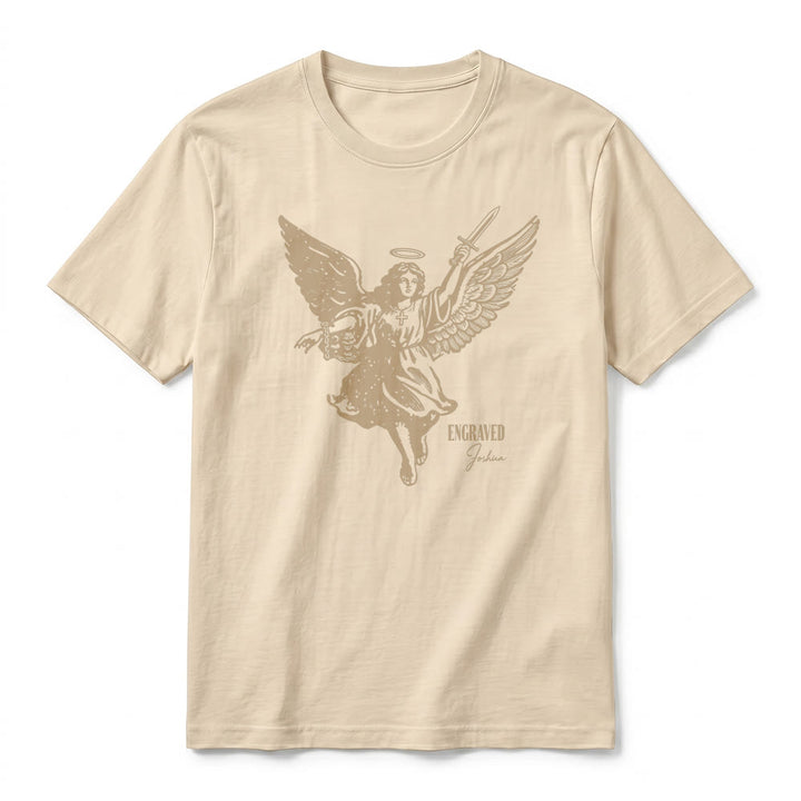 Christianartworkshop T-shirt a maniche corte premium "Giosuè guerriero angelo" con incisione - image 11