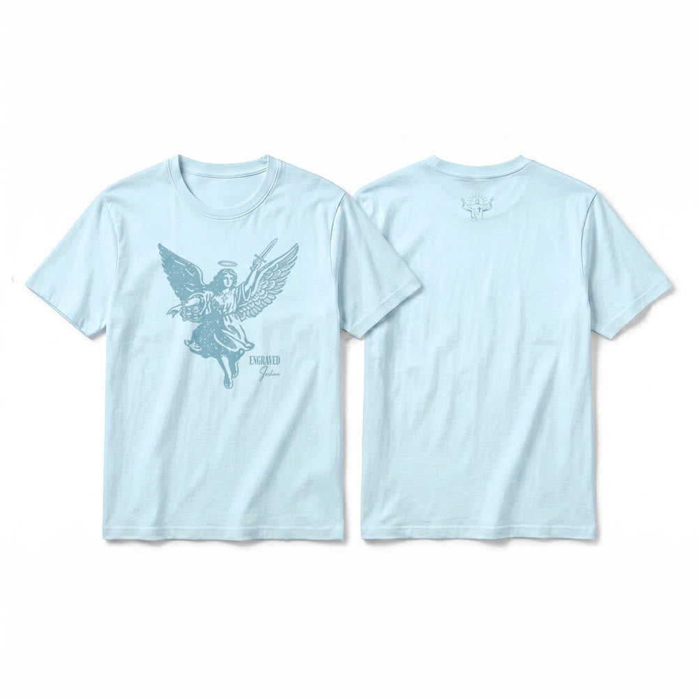 Christianartworkshop T-shirt a maniche corte premium "Giosuè guerriero angelo" con incisione - Blu - 2XL - image 7