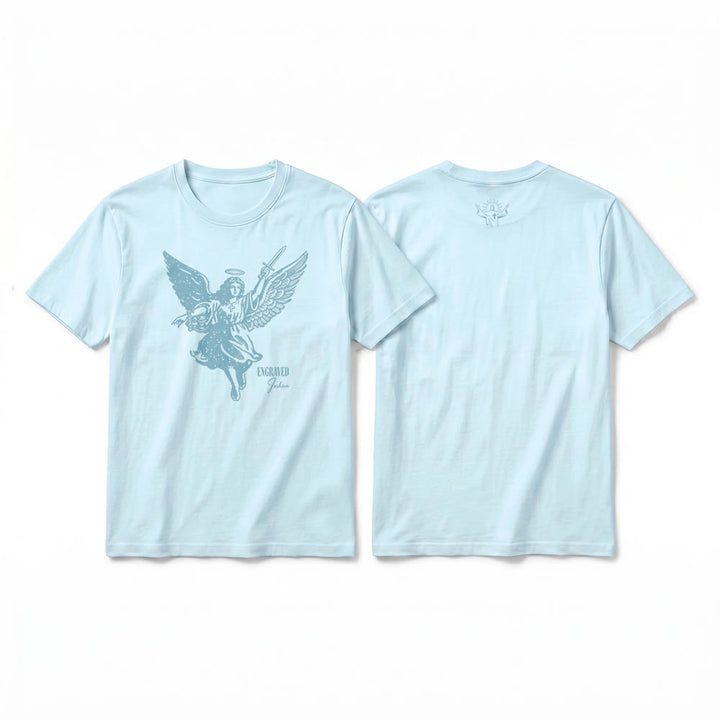 Christianartworkshop T-shirt a maniche corte premium "Giosuè guerriero angelo" con incisione - Blu - 2XL - image 7