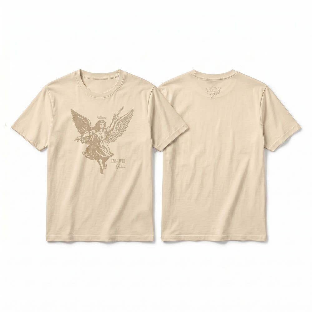 Christianartworkshop T-shirt a maniche corte premium "Giosuè guerriero angelo" con incisione - Beige - 2XL - image 10