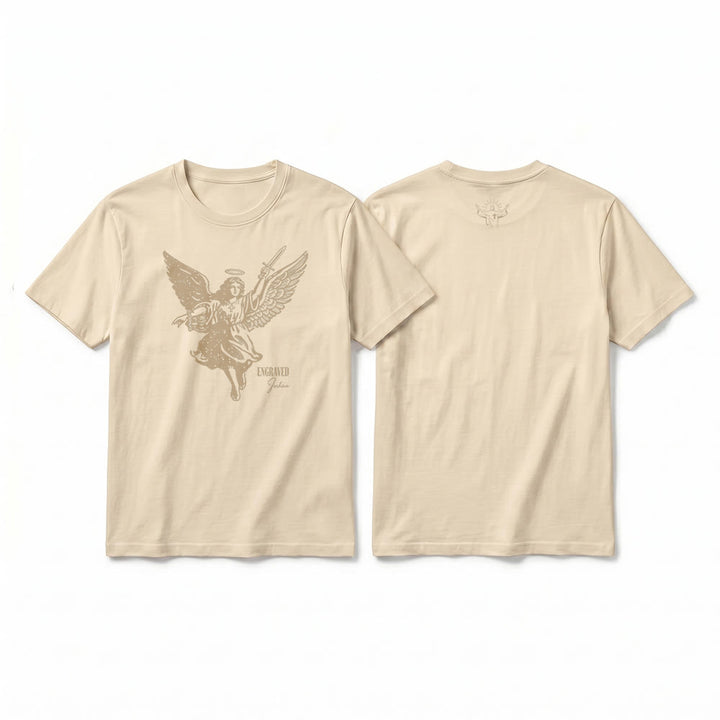 Christianartworkshop T-shirt a maniche corte premium "Giosuè guerriero angelo" con incisione - Beige - 2XL - image 10