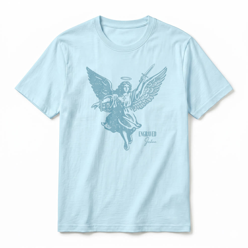 Christianartworkshop T-shirt a maniche corte premium "Giosuè guerriero angelo" con incisione - image 8