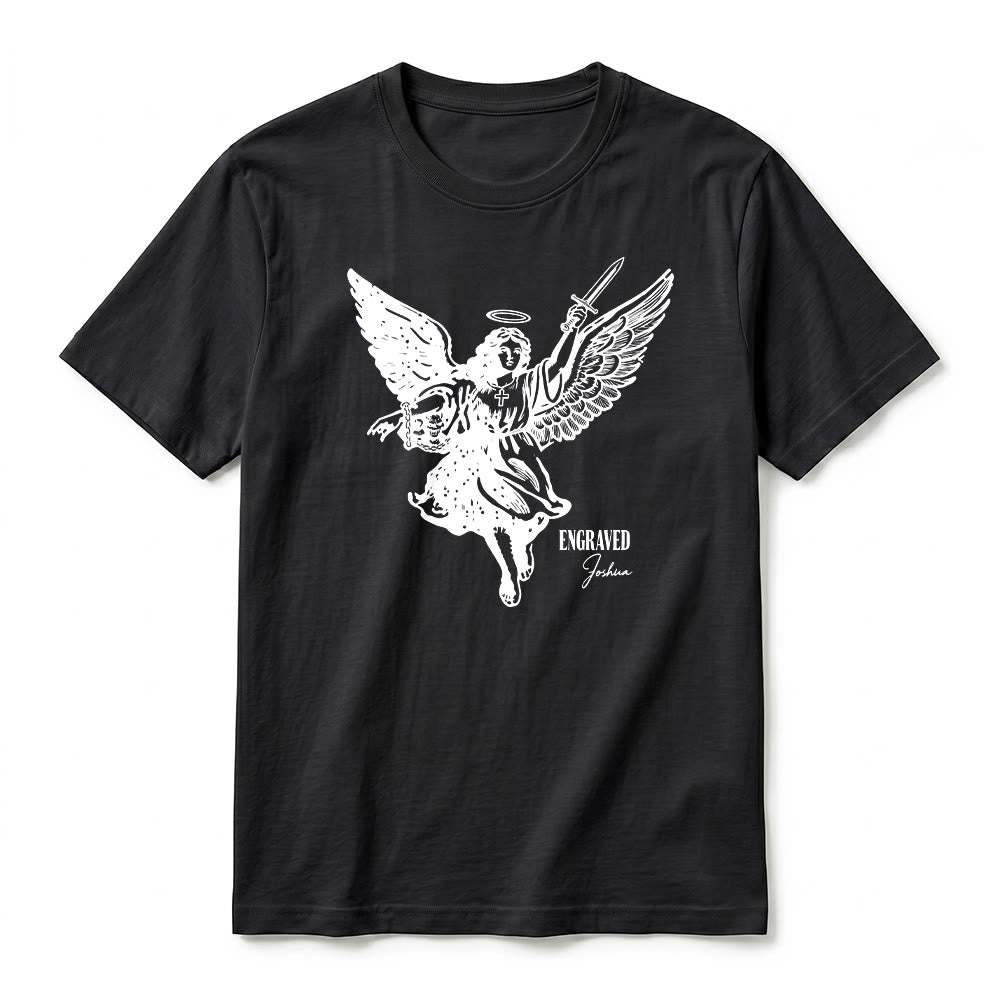 Christianartworkshop T-shirt a maniche corte premium "Giosuè guerriero angelo" con incisione - image 14