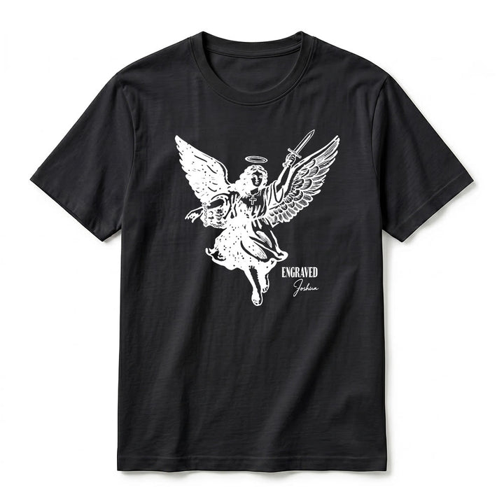 Christianartworkshop T-shirt a maniche corte premium "Giosuè guerriero angelo" con incisione - image 14
