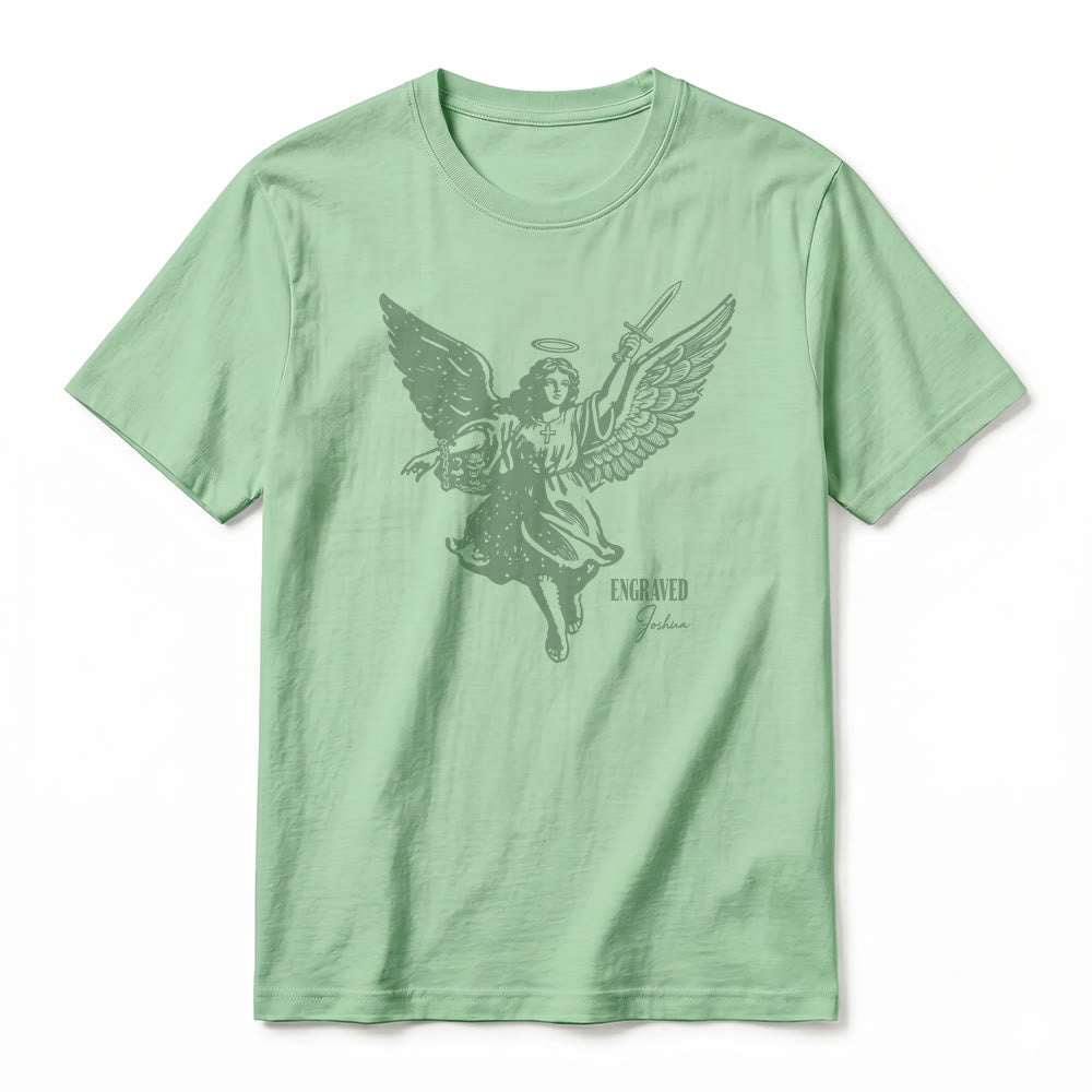Christianartworkshop T-shirt a maniche corte premium "Giosuè guerriero angelo" con incisione - image 23