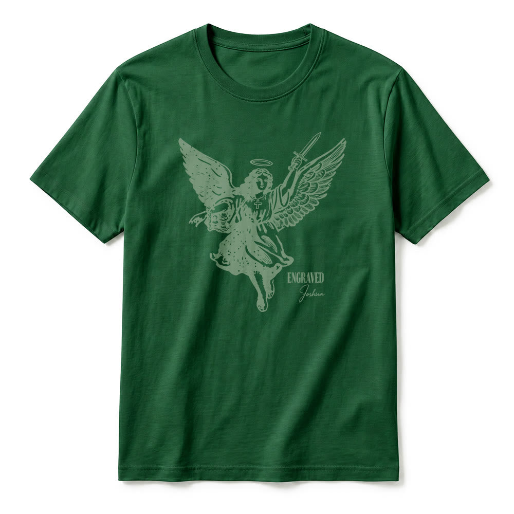 Christianartworkshop T-shirt a maniche corte premium "Giosuè guerriero angelo" con incisione - image 5