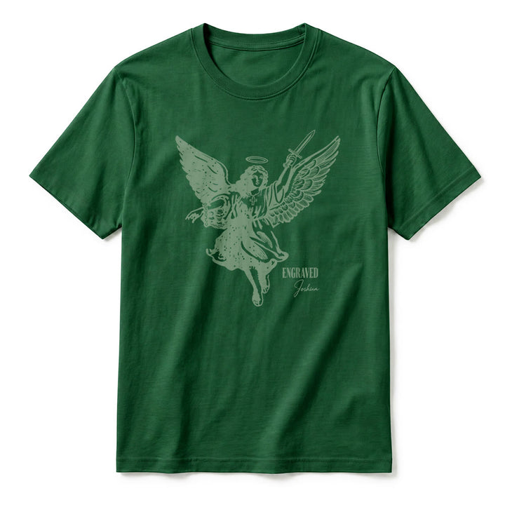 Christianartworkshop T-shirt a maniche corte premium "Giosuè guerriero angelo" con incisione - image 5