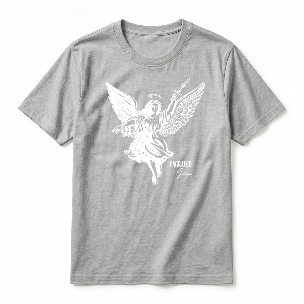 Christianartworkshop T-shirt a maniche corte premium "Giosuè guerriero angelo" con incisione - image 20