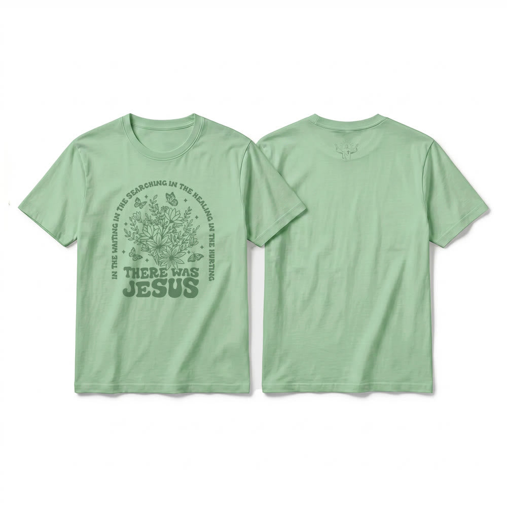 Christianartworkshop T-shirt a maniche corte premium con stampa floreale e farfalle "There Was Jesus" - Verde chiaro - 2XL - image 22
