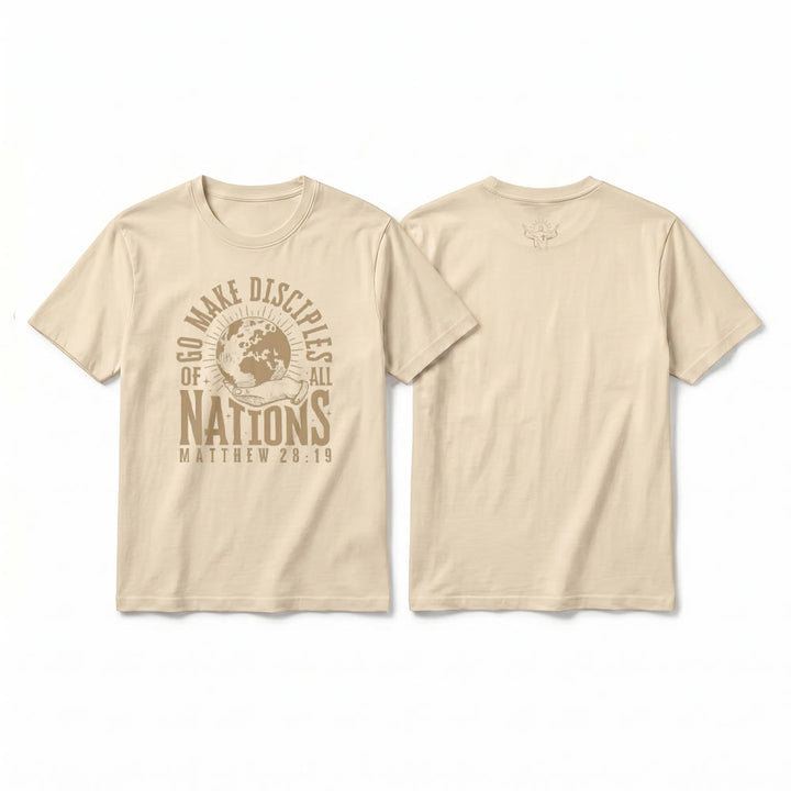 Christianartworkshop Maglietta a maniche corte di alta qualità con la scritta "Andate e fate discepoli di tutte le nazioni" (Matteo 28:19). - Beige - 2XL - image 13