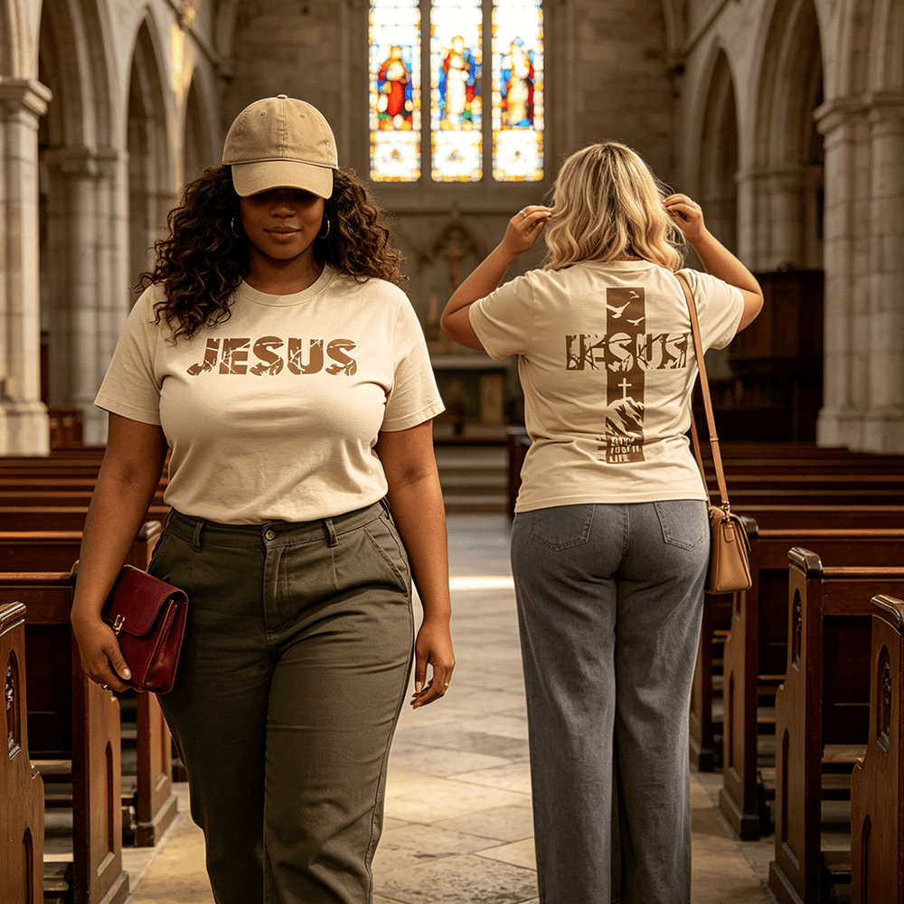 Christianartworkshop T-shirt a maniche corte premium con croce di montagna "JESUS". - image 0