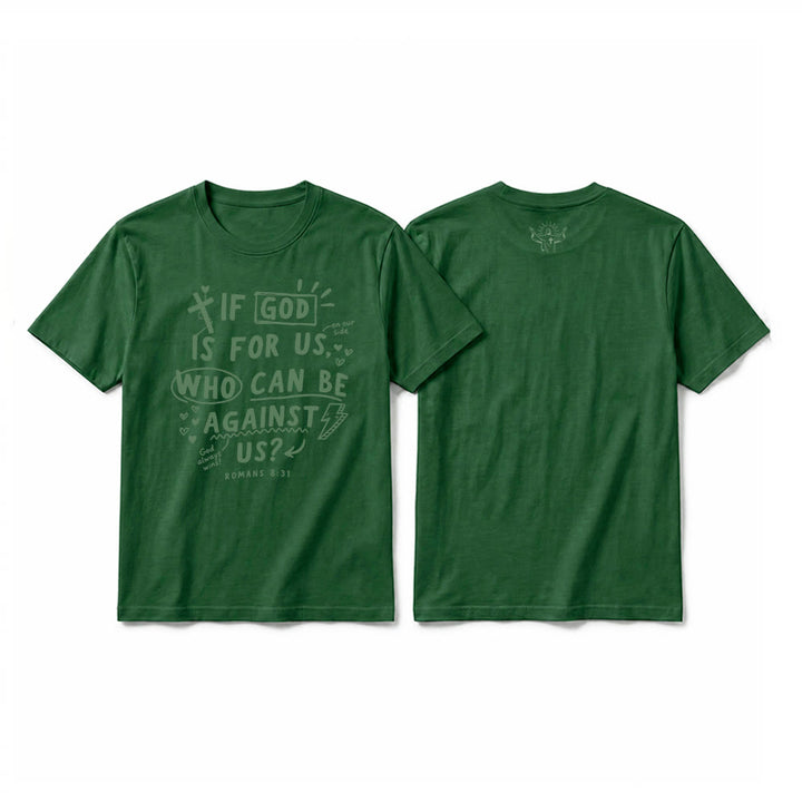 Christianartworkshop Maglietta a maniche corte di alta qualità con la scritta "Se Dio è per noi, chi sarà contro di noi?" Romani 8:31 - Verde scuro - 2XL - image 10